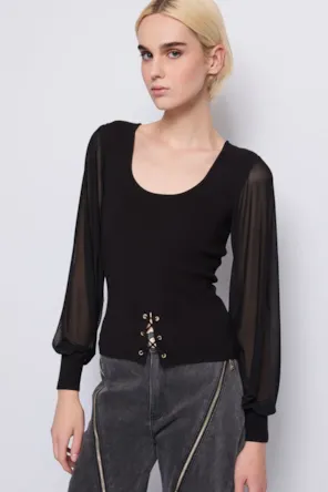 CAMISOLA CANELADA COM TULE DENNY ROSE 