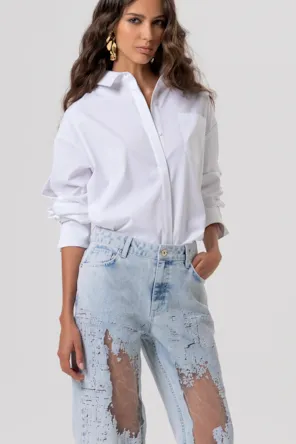 CALÇAS JEANS COM TRANSPARÊNCIA  FRACOMINA 