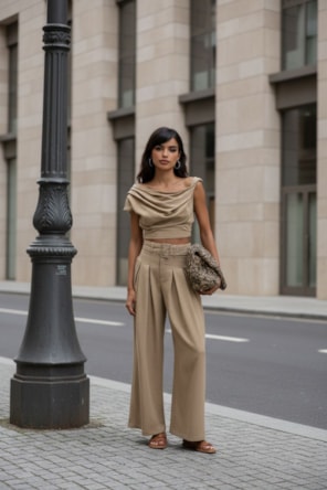 CALÇAS BEGE COM CINTO ELEH 