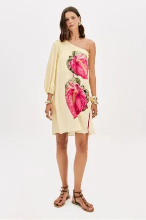 VESTIDO OMBRO AMARELO LANÇA PERFUME 