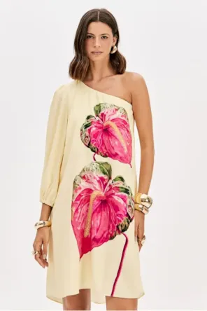 VESTIDO OMBRO AMARELO LANÇA PERFUME 