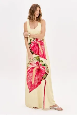 VESTIDO COMPRIDO AMARELO LANÇA PERFUME 